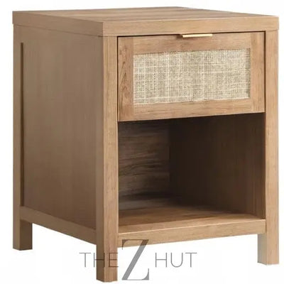 SICOTAS Rattan Nightstands Set of 2 - Farmhouse Night Stand with Drawer and Storage Shelf - Boho Bedside Table End Side Table for Bedroom, Oak THE Z HUT