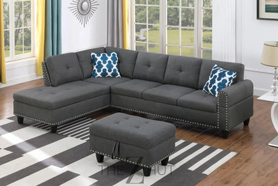 Sectional Sofa Couch, Modern 4-Seaters Living Room Furniture Sets with Chaise Lounge, Ottoman & 2 Pillows | L Shape Couch | Cup Holder | Faux PU Leather, Black THE Z HUT