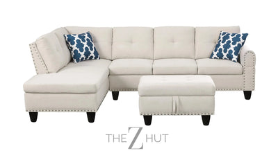 Sectional Sofa Couch, Modern 4-Seaters Living Room Furniture Sets with Chaise Lounge, Ottoman & 2 Pillows | L Shape Couch | Cup Holder | Faux PU Leather, Black THE Z HUT