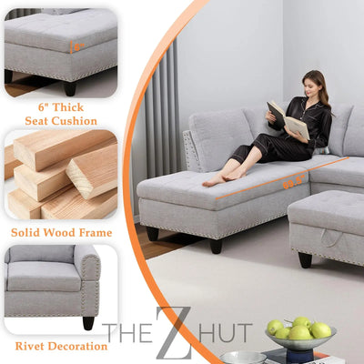 Sectional Sofa Couch, Modern 4-Seaters Living Room Furniture Sets with Chaise Lounge, Ottoman & 2 Pillows | L Shape Couch | Cup Holder | Faux PU Leather, Black THE Z HUT