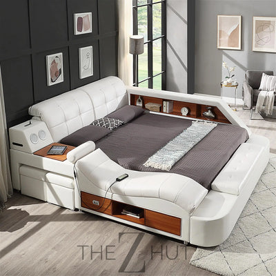 Smart King Bed Frame, Black Multifunctional Bed with Massage Recliner, Modern Luxury Bed Frame with Music Speaker, USB Charging Station, Adjustable Headboard, Bedroom Furniture THE Z HUT