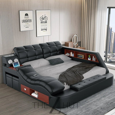 Smart King Bed Frame, Black Multifunctional Bed with Massage Recliner, Modern Luxury Bed Frame with Music Speaker, USB Charging Station, Adjustable Headboard, Bedroom Furniture THE Z HUT
