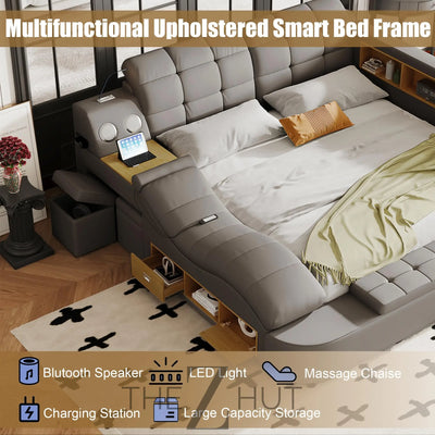 Smart King Bed Frame, Black Multifunctional Bed with Massage Recliner, Modern Luxury Bed Frame with Music Speaker, USB Charging Station, Adjustable Headboard, Bedroom Furniture THE Z HUT