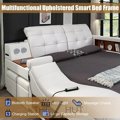 Smart King Bed Frame, Black Multifunctional Bed with Massage Recliner, Modern Luxury Bed Frame with Music Speaker, USB Charging Station, Adjustable Headboard, Bedroom Furniture THE Z HUT