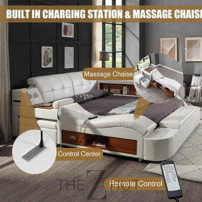 Smart King Bed Frame, Black Multifunctional Bed with Massage Recliner, Modern Luxury Bed Frame with Music Speaker, USB Charging Station, Adjustable Headboard, Bedroom Furniture THE Z HUT