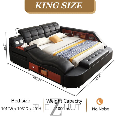 Smart King Bed Frame, Black Multifunctional Bed with Massage Recliner, Modern Luxury Bed Frame with Music Speaker, USB Charging Station, Adjustable Headboard, Bedroom Furniture THE Z HUT