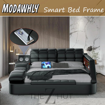 Smart King Bed Frame, Black Multifunctional Bed with Massage Recliner, Modern Luxury Bed Frame with Music Speaker, USB Charging Station, Adjustable Headboard, Bedroom Furniture THE Z HUT