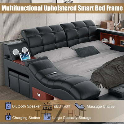 Smart King Bed Frame, Black Multifunctional Bed with Massage Recliner, Modern Luxury Bed Frame with Music Speaker, USB Charging Station, Adjustable Headboard, Bedroom Furniture THE Z HUT