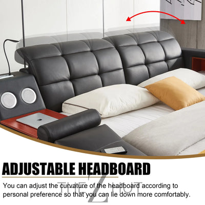 Smart King Bed Frame, Black Multifunctional Bed with Massage Recliner, Modern Luxury Bed Frame with Music Speaker, USB Charging Station, Adjustable Headboard, Bedroom Furniture THE Z HUT