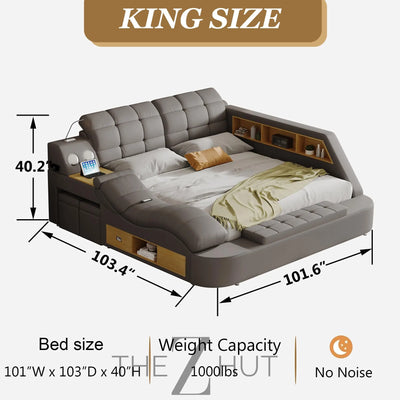 Smart King Bed Frame, Black Multifunctional Bed with Massage Recliner, Modern Luxury Bed Frame with Music Speaker, USB Charging Station, Adjustable Headboard, Bedroom Furniture THE Z HUT