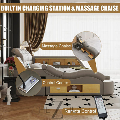 Smart King Bed Frame, Black Multifunctional Bed with Massage Recliner, Modern Luxury Bed Frame with Music Speaker, USB Charging Station, Adjustable Headboard, Bedroom Furniture THE Z HUT