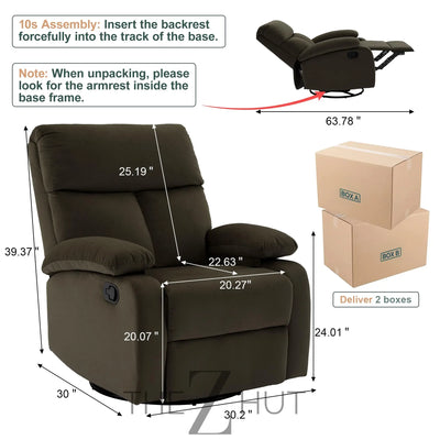 Swivel Rocker Recliner, Rocking Recliner Chair, Small Rocker Recliners for Small Spaces, Living Room, Bedroom, Nursery, RV, Light Grey THE Z HUT