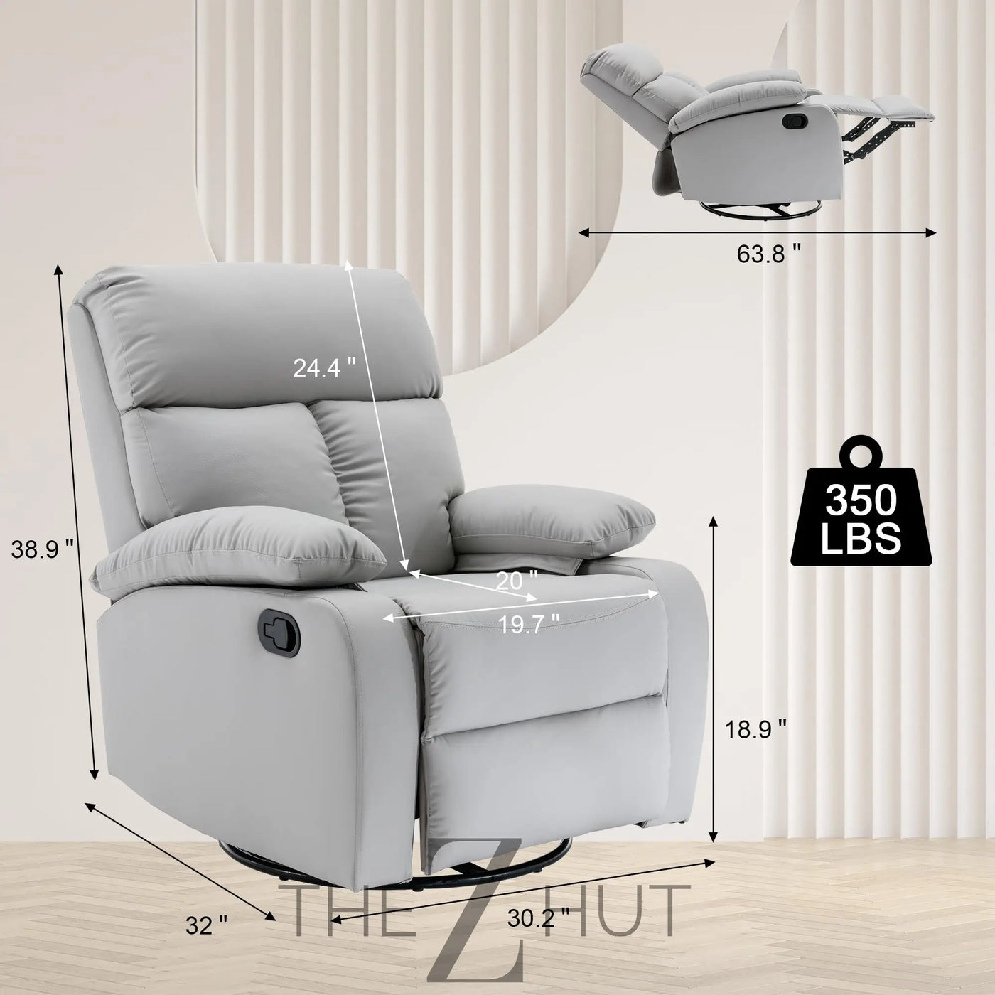 Swivel Rocker Recliner, Rocking Recliner Chair, Small Rocker Recliners for Small Spaces, Living Room, Bedroom, Nursery, RV, Light Grey THE Z HUT