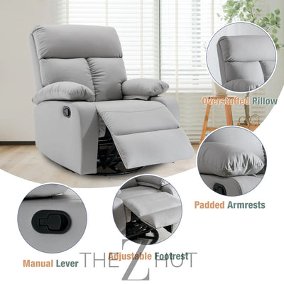 Swivel Rocker Recliner, Rocking Recliner Chair, Small Rocker Recliners for Small Spaces, Living Room, Bedroom, Nursery, RV, Light Grey THE Z HUT