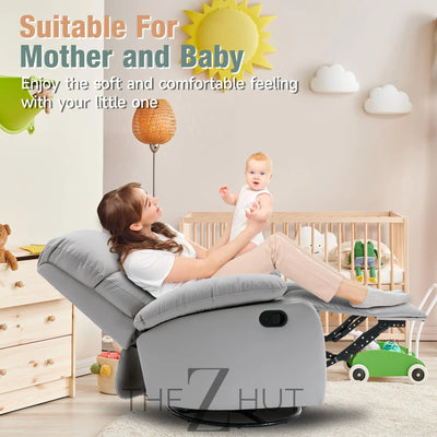 Swivel Rocker Recliner, Rocking Recliner Chair, Small Rocker Recliners for Small Spaces, Living Room, Bedroom, Nursery, RV, Light Grey THE Z HUT