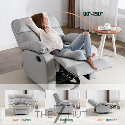 Swivel Rocker Recliner, Rocking Recliner Chair, Small Rocker Recliners for Small Spaces, Living Room, Bedroom, Nursery, RV, Light Grey THE Z HUT