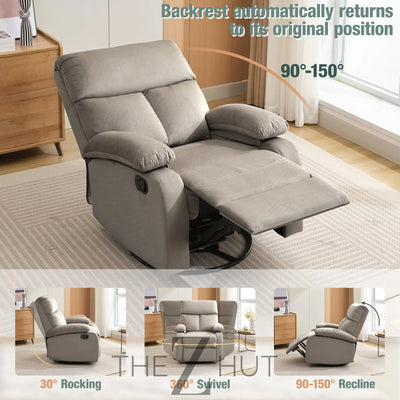Swivel Rocker Recliner, Rocking Recliner Chair, Small Rocker Recliners for Small Spaces, Living Room, Bedroom, Nursery, RV, Light Grey THE Z HUT