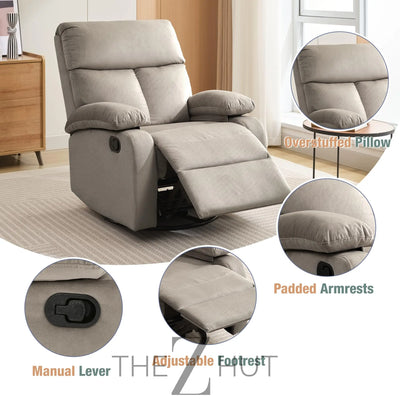 Swivel Rocker Recliner, Rocking Recliner Chair, Small Rocker Recliners for Small Spaces, Living Room, Bedroom, Nursery, RV, Light Grey THE Z HUT