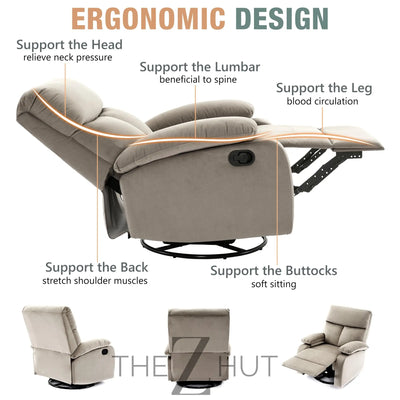 Swivel Rocker Recliner, Rocking Recliner Chair, Small Rocker Recliners for Small Spaces, Living Room, Bedroom, Nursery, RV, Light Grey THE Z HUT