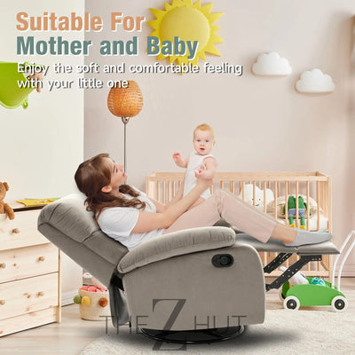 Swivel Rocker Recliner, Rocking Recliner Chair, Small Rocker Recliners for Small Spaces, Living Room, Bedroom, Nursery, RV, Light Grey THE Z HUT