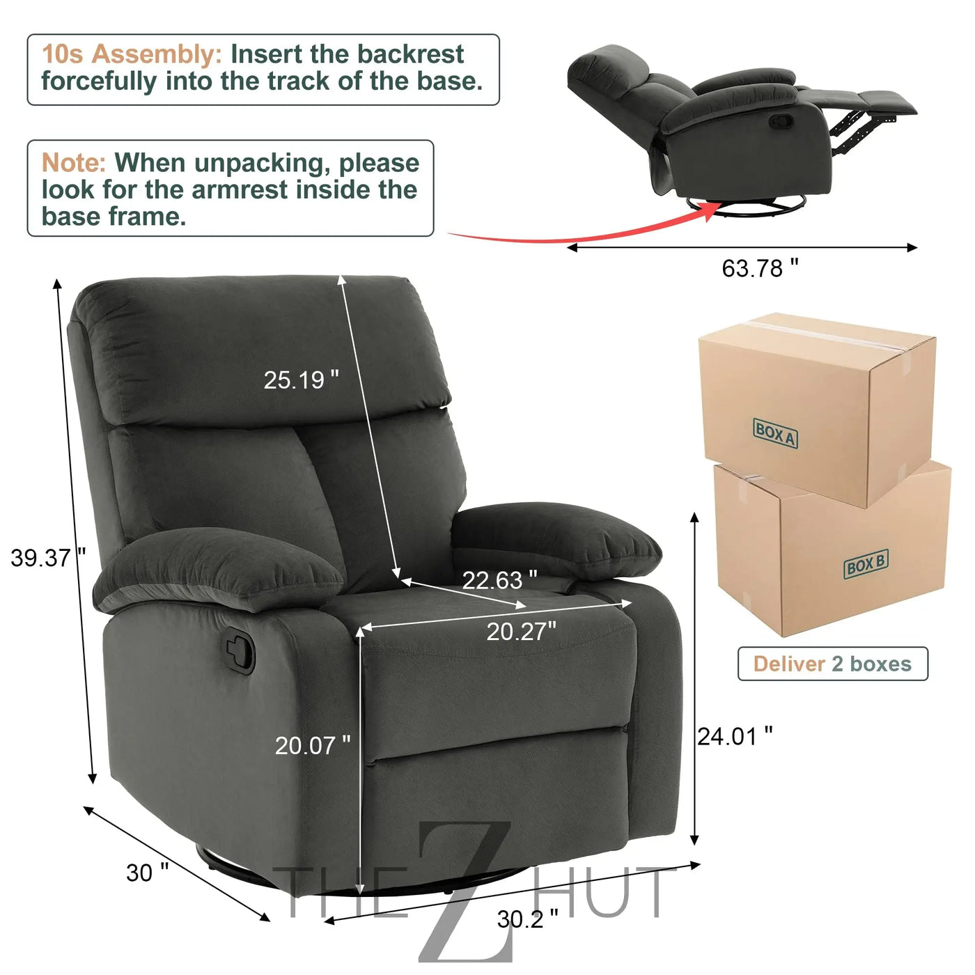 Swivel Rocker Recliner, Rocking Recliner Chair, Small Rocker Recliners for Small Spaces, Living Room, Bedroom, Nursery, RV, Light Grey THE Z HUT