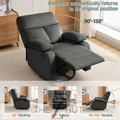 Swivel Rocker Recliner, Rocking Recliner Chair, Small Rocker Recliners for Small Spaces, Living Room, Bedroom, Nursery, RV, Light Grey THE Z HUT