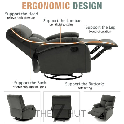 Swivel Rocker Recliner, Rocking Recliner Chair, Small Rocker Recliners for Small Spaces, Living Room, Bedroom, Nursery, RV, Light Grey THE Z HUT