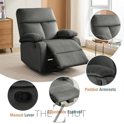 Swivel Rocker Recliner, Rocking Recliner Chair, Small Rocker Recliners for Small Spaces, Living Room, Bedroom, Nursery, RV, Light Grey THE Z HUT