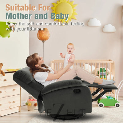 Swivel Rocker Recliner, Rocking Recliner Chair, Small Rocker Recliners for Small Spaces, Living Room, Bedroom, Nursery, RV, Light Grey THE Z HUT