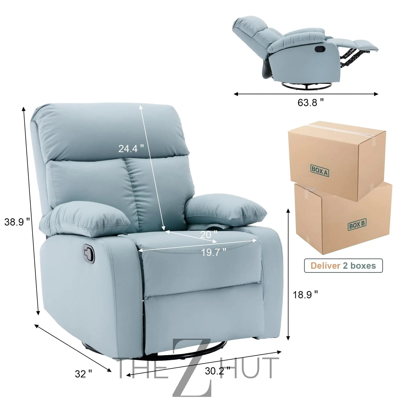 Swivel Rocker Recliner, Rocking Recliner Chair, Small Rocker Recliners for Small Spaces, Living Room, Bedroom, Nursery, RV, Light Grey THE Z HUT