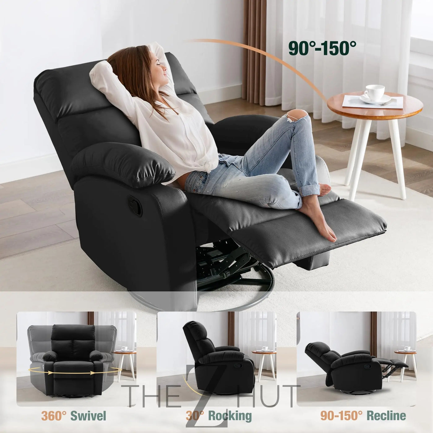 Swivel Rocker Recliner, Rocking Recliner Chair, Small Rocker Recliners for Small Spaces, Living Room, Bedroom, Nursery, RV, Light Grey THE Z HUT
