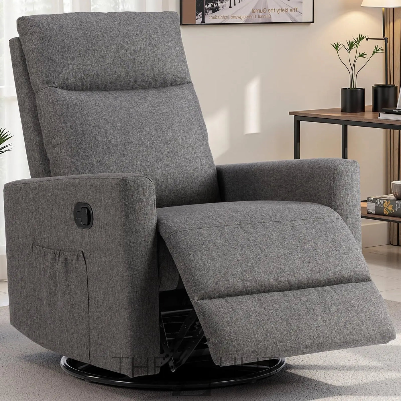 Swivel Rocking Recliner Chair with Extra Large Footrest High Back, Upholstered Glider Nursery Chair for Living Room, Bedroom & Nursery, Comfortable Deep Seat for Relaxation, Grey THE Z HUT