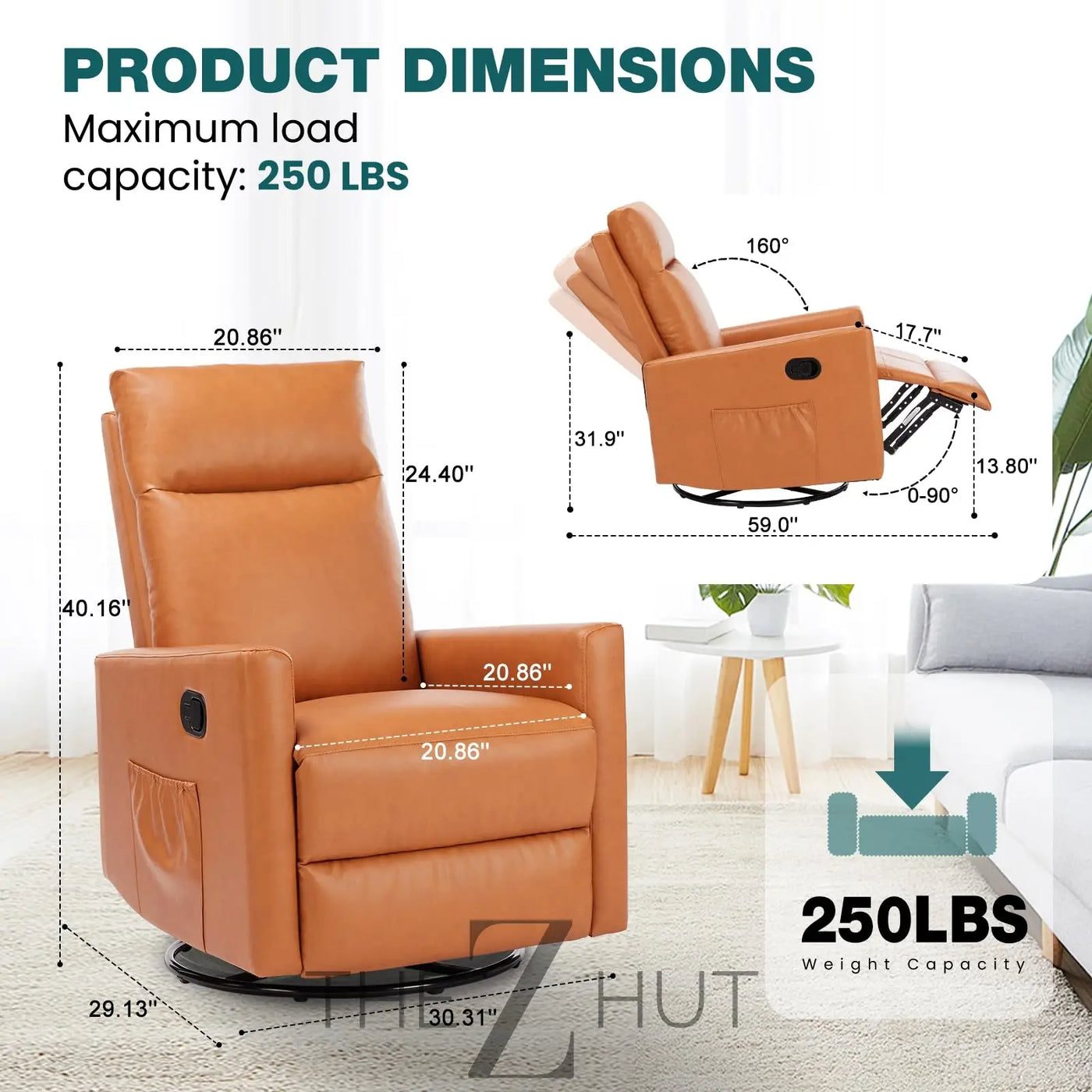 Swivel Rocking Recliner Chair with Extra Large Footrest High Back, Upholstered Glider Nursery Chair for Living Room, Bedroom & Nursery, Comfortable Deep Seat for Relaxation, Grey THE Z HUT