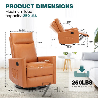 Swivel Rocking Recliner Chair with Extra Large Footrest High Back, Upholstered Glider Nursery Chair for Living Room, Bedroom & Nursery, Comfortable Deep Seat for Relaxation, Grey THE Z HUT