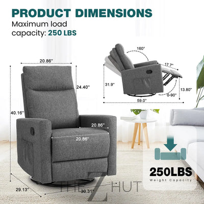 Swivel Rocking Recliner Chair with Extra Large Footrest High Back, Upholstered Glider Nursery Chair for Living Room, Bedroom & Nursery, Comfortable Deep Seat for Relaxation, Grey THE Z HUT