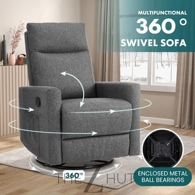 Swivel Rocking Recliner Chair with Extra Large Footrest High Back, Upholstered Glider Nursery Chair for Living Room, Bedroom & Nursery, Comfortable Deep Seat for Relaxation, Grey THE Z HUT