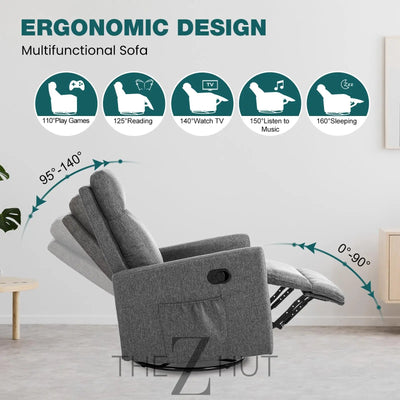 Swivel Rocking Recliner Chair with Extra Large Footrest High Back, Upholstered Glider Nursery Chair for Living Room, Bedroom & Nursery, Comfortable Deep Seat for Relaxation, Grey THE Z HUT
