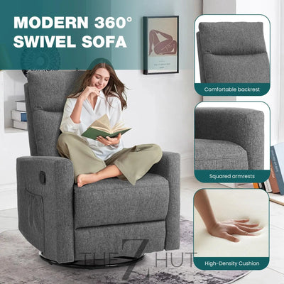 Swivel Rocking Recliner Chair with Extra Large Footrest High Back, Upholstered Glider Nursery Chair for Living Room, Bedroom & Nursery, Comfortable Deep Seat for Relaxation, Grey THE Z HUT