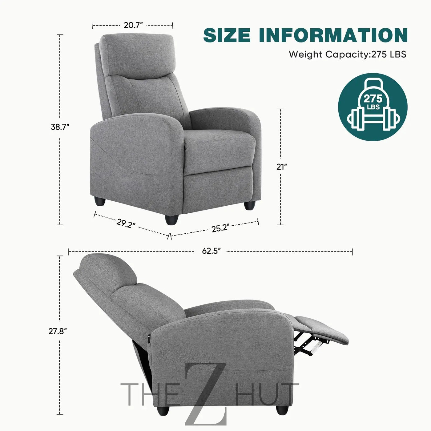 Swivel Rocking Recliner Chair with Extra Large Footrest High Back, Upholstered Glider Nursery Chair for Living Room, Bedroom & Nursery, Comfortable Deep Seat for Relaxation, Grey THE Z HUT