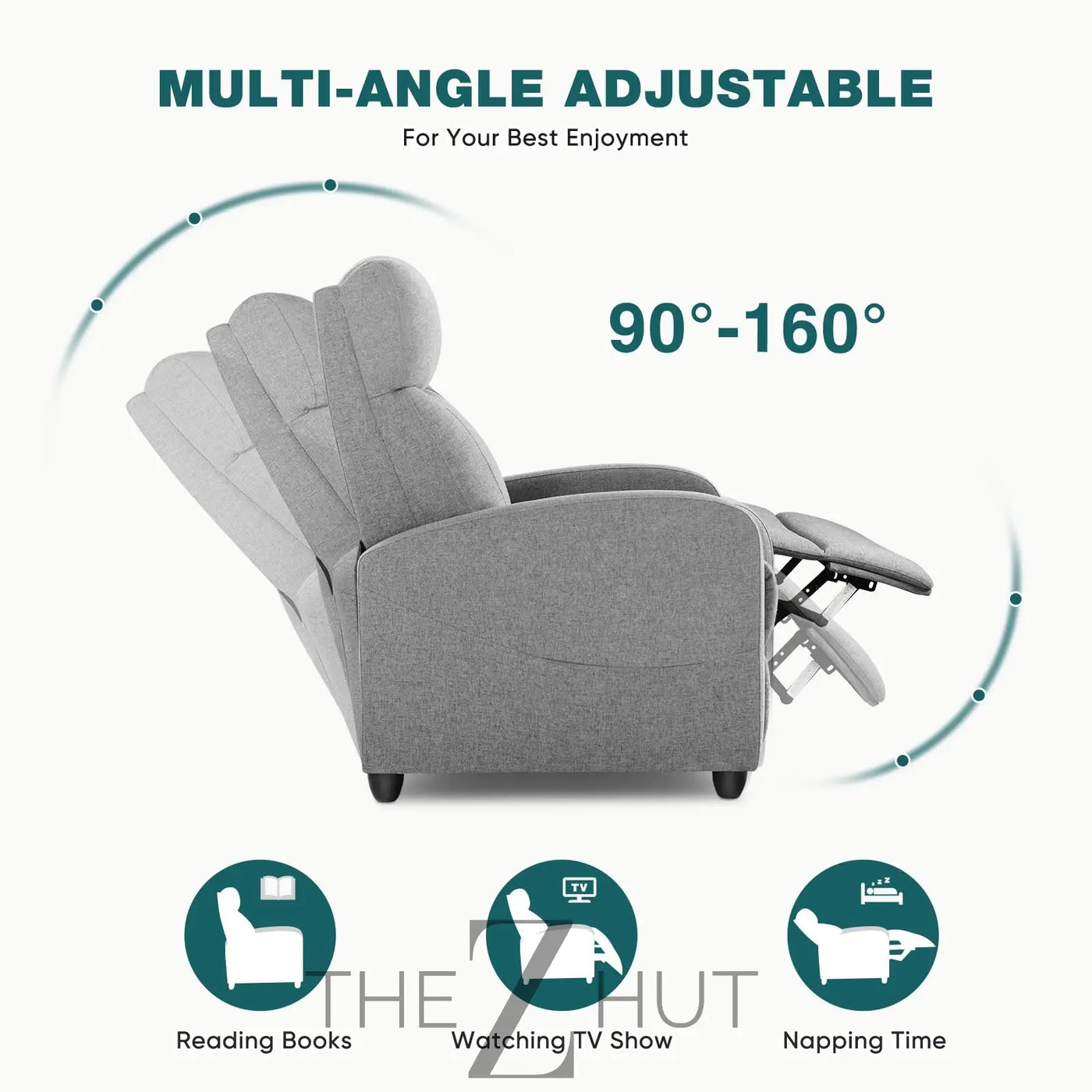 Swivel Rocking Recliner Chair with Extra Large Footrest High Back, Upholstered Glider Nursery Chair for Living Room, Bedroom & Nursery, Comfortable Deep Seat for Relaxation, Grey THE Z HUT