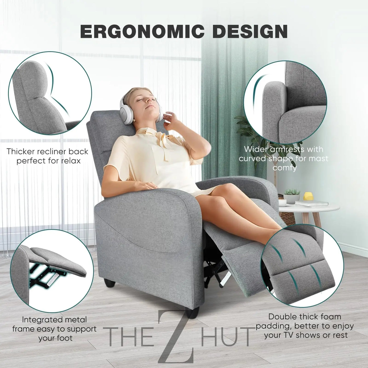 Swivel Rocking Recliner Chair with Extra Large Footrest High Back, Upholstered Glider Nursery Chair for Living Room, Bedroom & Nursery, Comfortable Deep Seat for Relaxation, Grey THE Z HUT