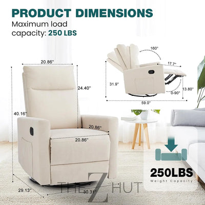 Swivel Rocking Recliner Chair with Extra Large Footrest High Back, Upholstered Glider Nursery Chair for Living Room, Bedroom & Nursery, Comfortable Deep Seat for Relaxation, Grey THE Z HUT