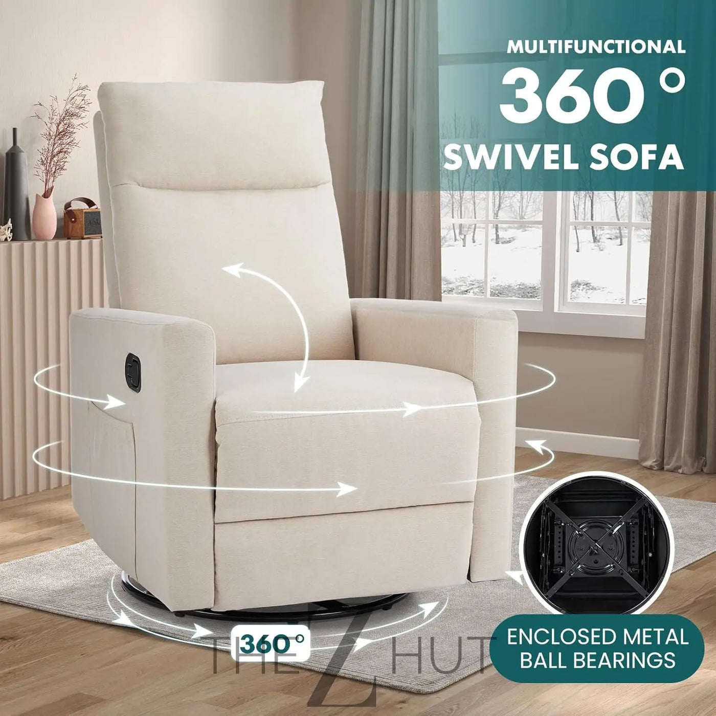 Swivel Rocking Recliner Chair with Extra Large Footrest High Back, Upholstered Glider Nursery Chair for Living Room, Bedroom & Nursery, Comfortable Deep Seat for Relaxation, Grey THE Z HUT