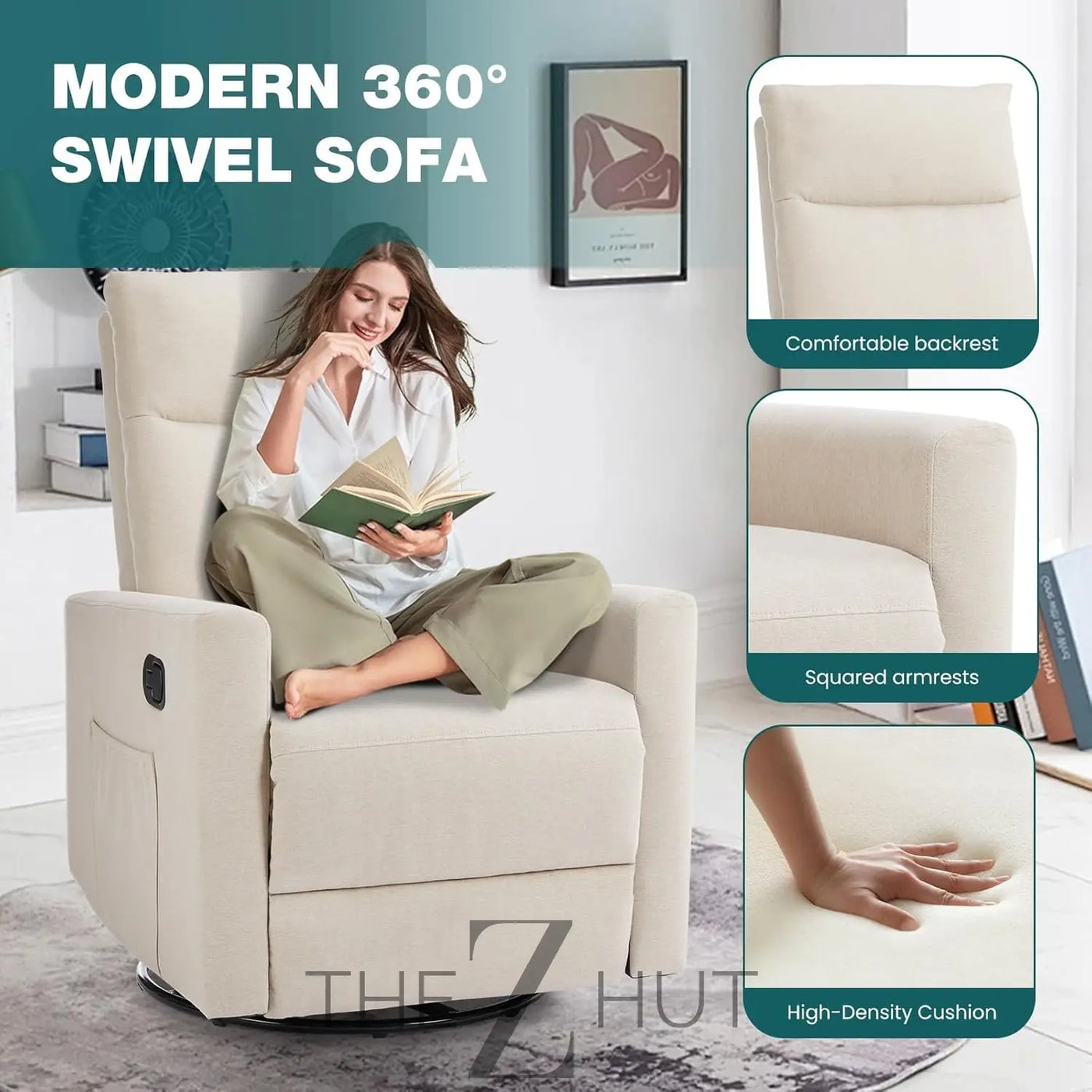 Swivel Rocking Recliner Chair with Extra Large Footrest High Back, Upholstered Glider Nursery Chair for Living Room, Bedroom & Nursery, Comfortable Deep Seat for Relaxation, Grey THE Z HUT