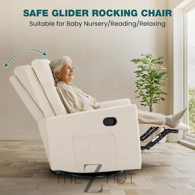 Swivel Rocking Recliner Chair with Extra Large Footrest High Back, Upholstered Glider Nursery Chair for Living Room, Bedroom & Nursery, Comfortable Deep Seat for Relaxation, Grey THE Z HUT