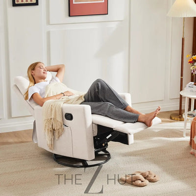 Swivel Rocking Recliner Chair with Extra Large Footrest High Back, Upholstered Glider Nursery Chair for Living Room, Bedroom & Nursery, Comfortable Deep Seat for Relaxation, Grey THE Z HUT