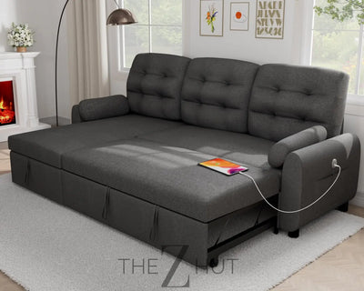 Ucloveria Sectional Sofa Couch, 87" Sleeper Sofa Bed with Reversible Storage Chaise Pull Out Couch for Living Room | Side Pocket | Charging Station | Removable Backrest | Linen Fabric, Black THE Z HUT