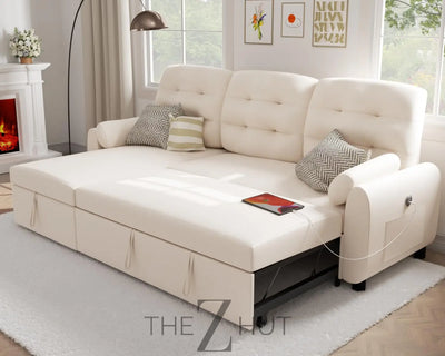 Ucloveria Sectional Sofa Couch, 87" Sleeper Sofa Bed with Reversible Storage Chaise Pull Out Couch for Living Room | Side Pocket | Charging Station | Removable Backrest | Linen Fabric, Black THE Z HUT