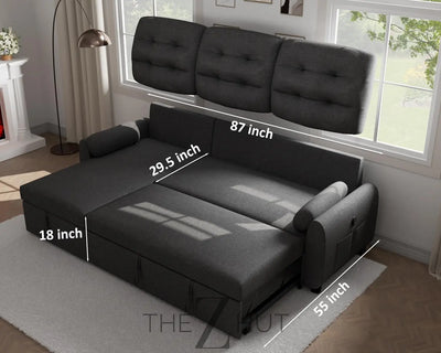 Ucloveria Sectional Sofa Couch, 87" Sleeper Sofa Bed with Reversible Storage Chaise Pull Out Couch for Living Room | Side Pocket | Charging Station | Removable Backrest | Linen Fabric, Black THE Z HUT