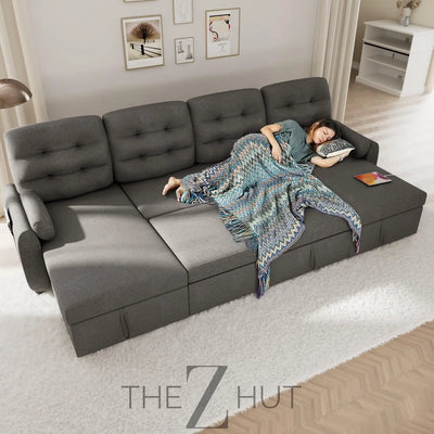 Ucloveria Sectional Sofa Couch, 87" Sleeper Sofa Bed with Reversible Storage Chaise Pull Out Couch for Living Room | Side Pocket | Charging Station | Removable Backrest | Linen Fabric, Black THE Z HUT